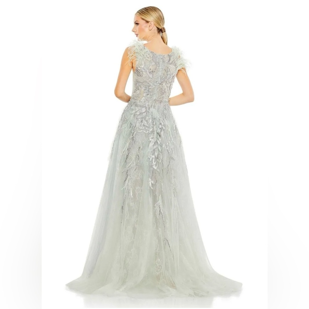 💜MAC DUGGAL SEQUINED FLUTTER CAP SLEEVE CUT OUT A LINE GOWN  #20259 - Picture 4 of 9